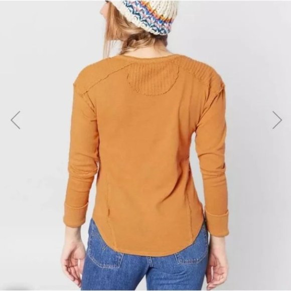 Free People Henley Top Long Sleeve NWT Sz Small Athenian Bronze Yellow Gold - Picture 9 of 15
